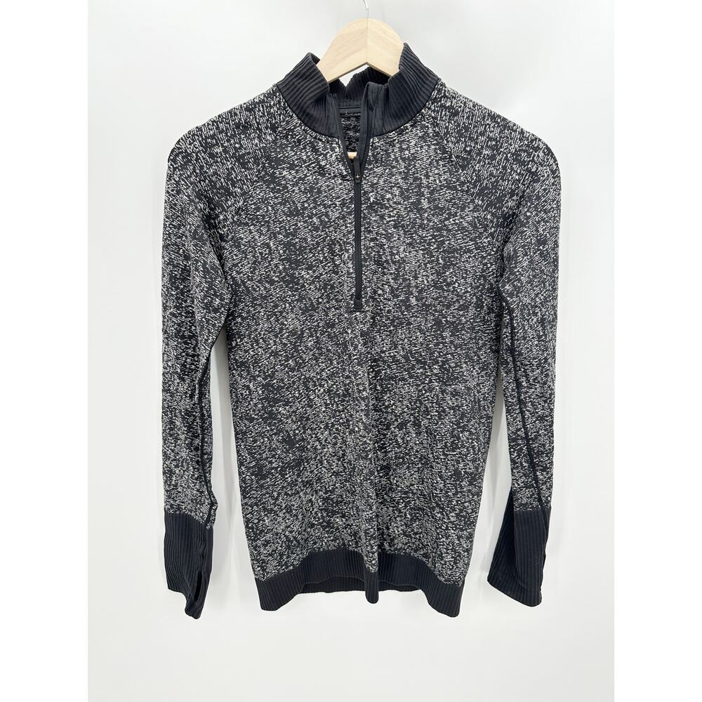 Lululemon Rest Less Half Zip Pullover Speckled Black‎ White Womens Size 4